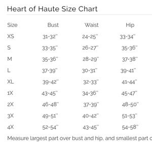 Heart Of Haute Size Chart